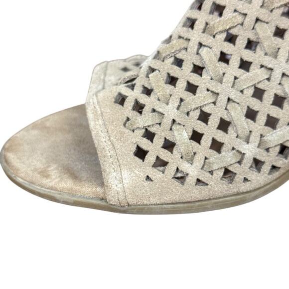 Franco Sarto Harlet 3 Leather Tan Beige Woven Chunky High Heels Sandals Shoes 8 - Picture 5 of 16